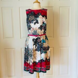 Elegant Paisley Print Dress - Red and Black